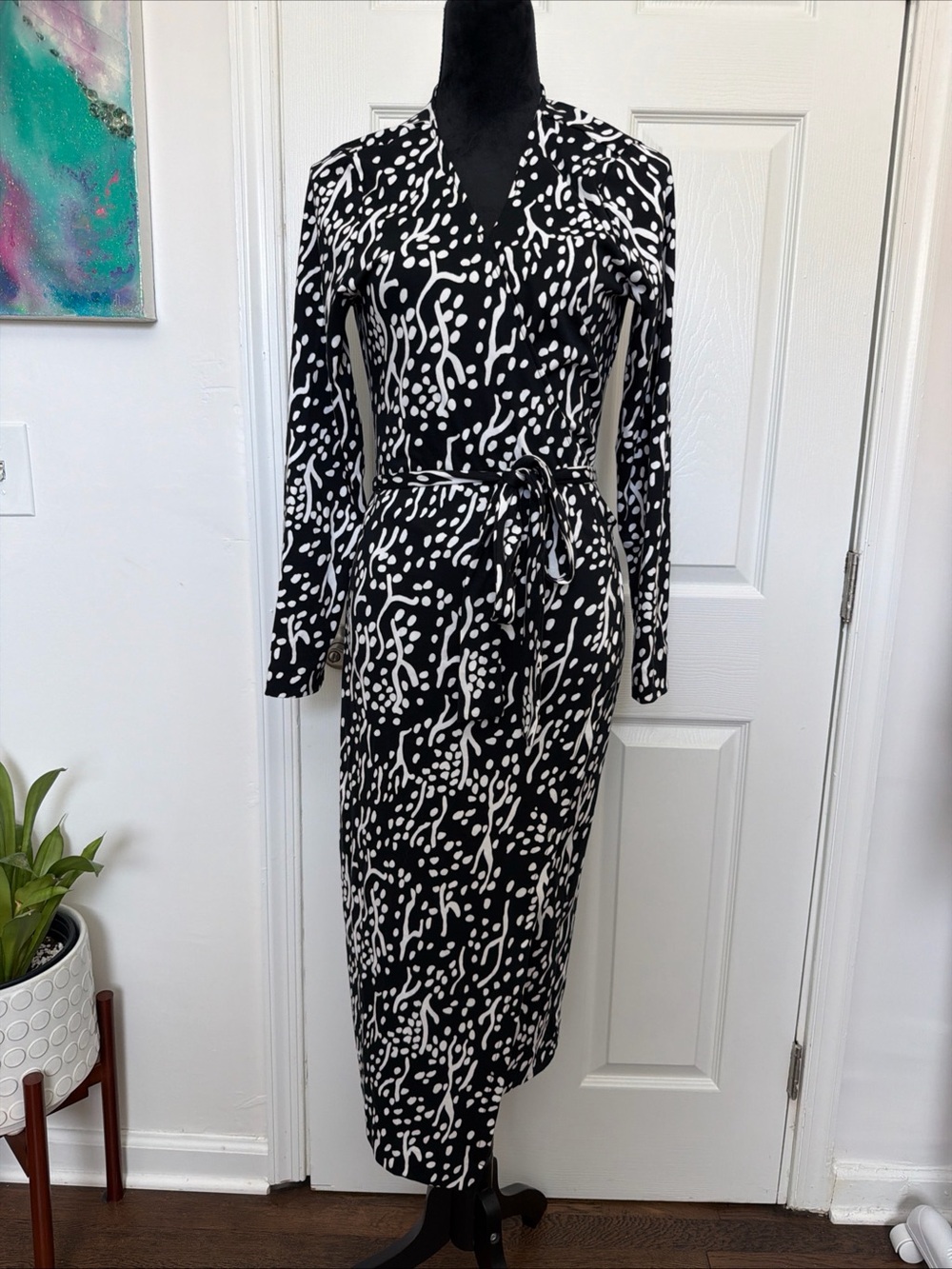 Diane Von Furstenberg x Target Black Midi Sea Spots Wrap Dress - Sz Large - NWT
